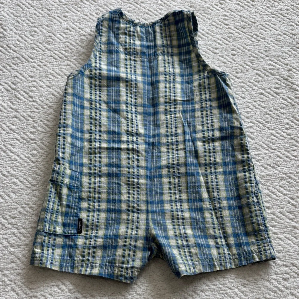 Vintage Carter's Blue and Green Plaid Elephant Romper Sz 24M
